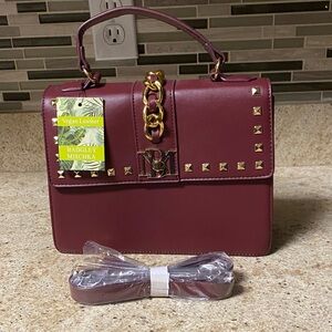 Badgley Mischka Wine Studded Satchel